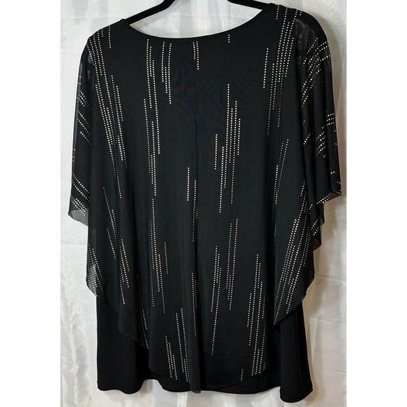 Corvia Top Women’s 1X BLK Sleeveless Metallic Flowy Cape Keyhole Party Blouse - Picture 9 of 13